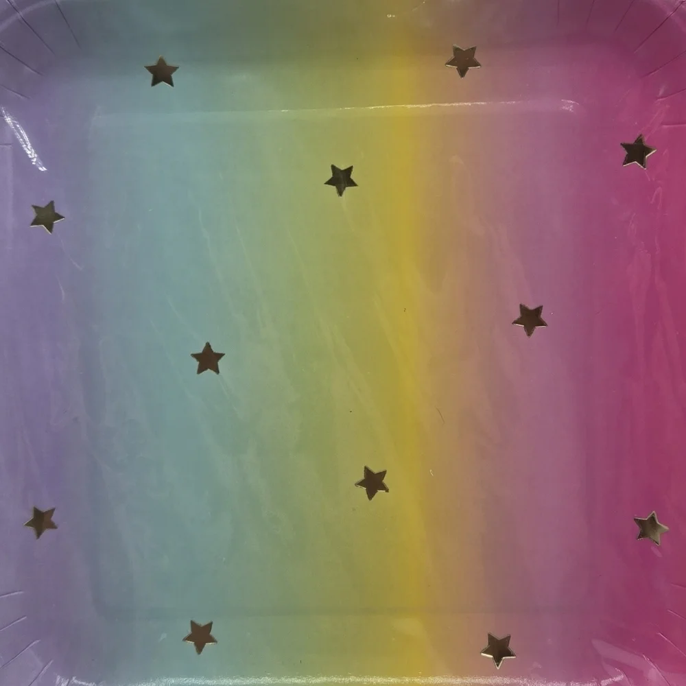 321 Party! Gold Rainbow Unicorn Square Party Plate 8 ct